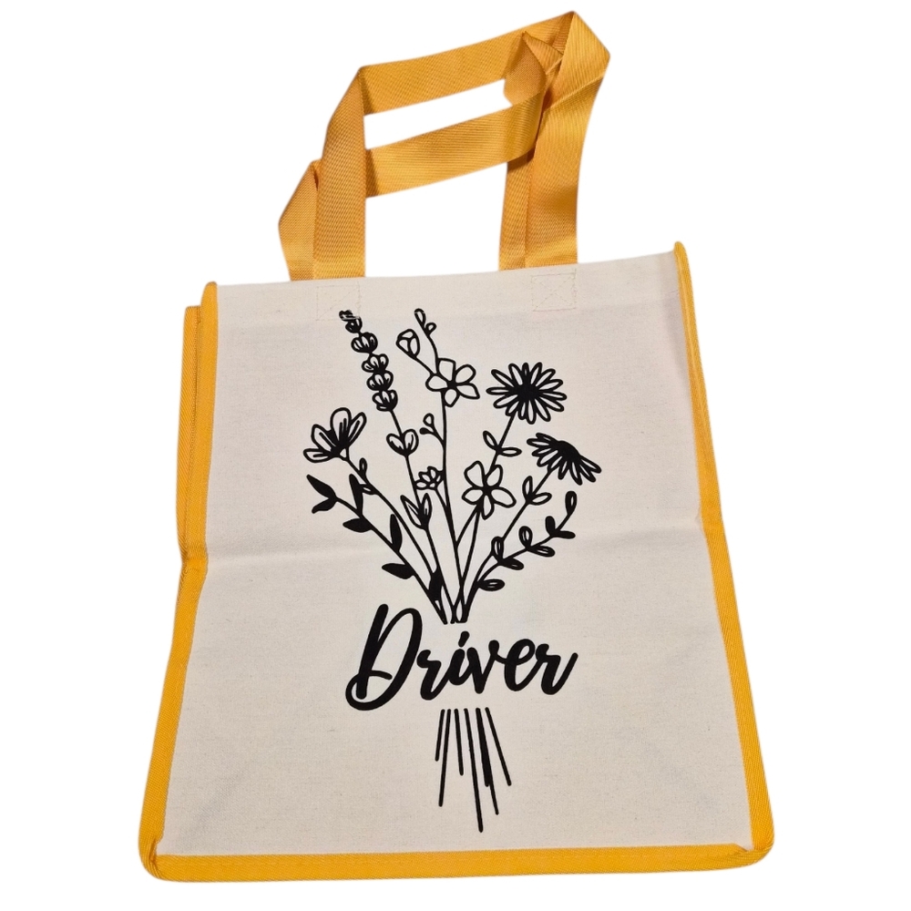 Driver Floral Canvas Tote Yellow Trim